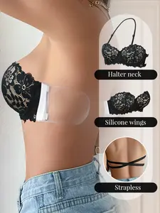 1/2PCS Women's Strapless Lace Push-Up Bra - Beautiful Back Design, Underwire Lift Anti-Sag, Invisible Non-Slip Silicone Wings, Multi-Way Wear | Valentine's Day Gift, Bridal, Backless Dresses & Everyday Wear
