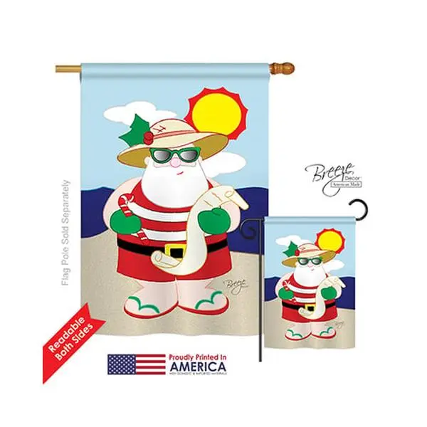 Breeze Decor 14062 Polyester Eco-Friendly Double-Sided Christmas Tropical Santa Vertical House Flag, 28x40 in House Decor, Festive Home Party Backdrop Banner Festive Flags