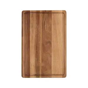 Acacia Wood Cutting Boards for Kitchen, 18" x 12" Medium Edge Grain Cutting Boards, Solid Wood Butcher Block Cutting Board with Juice Grooves and Handle, Cheese, Wooden