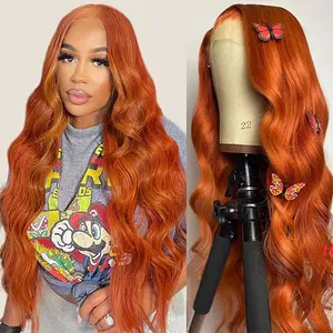 Uwigs Ginger Orange Human Hair Wig Body Wave Lace Front Wig 13x4 Transparent Lace Frontal Wig Human Hair Wig