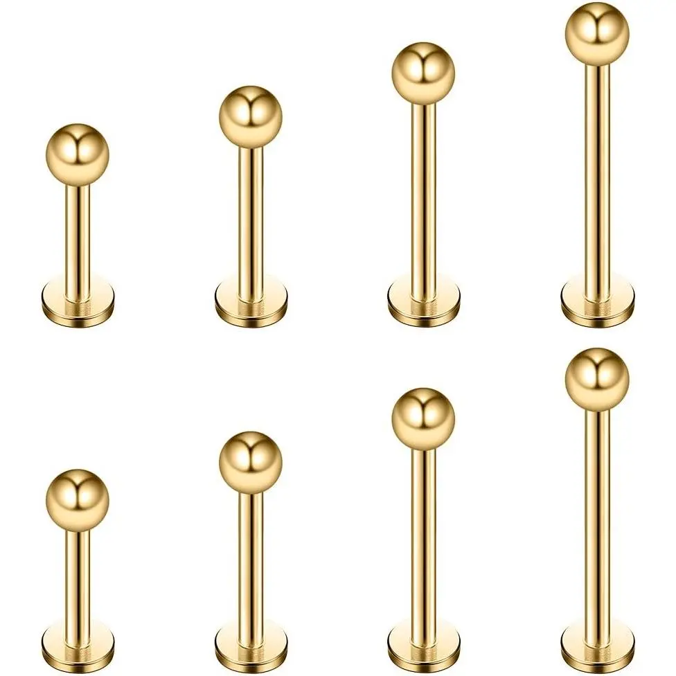 4prs(8pcs) 16G 316L Surgical Steel 3mm Ball Labret Body Jewelry Set, 6mm/8mm/10mm/12mm Bar Length for Monroe, Lip Stud, Eyebrow Piercings (Helix, Tragus Earring Studs Included), Eyebrow Piercing Jewelry, Glamorous, Labret Piercing Jewelry