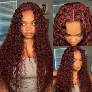 ZLIKE Reddish Brown Water Wave Wigs 13x4 HD Transparent Lace Frontal Wig Pre Plucked with Baby Hair #33 color Curly Wigs Human Hair Wavy