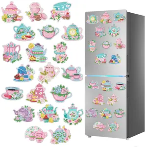 20-piece set of 5D diamond art magnetic ornaments, DIY diamond painting refrigerator magnets for teacups and kettles, includes a tool kit, handmade art decorative stickers, and a magnetic backing sticker. Suitable for adult craft enthusiasts.