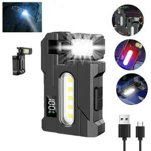 Edc Flashlight Keychain Light USB-C Rechargeable Rotating Head Clip Ipx5 Waterproof 7 Modes for Hiking Running Outdoor Emergencies Adjustable Tactical Flashlight