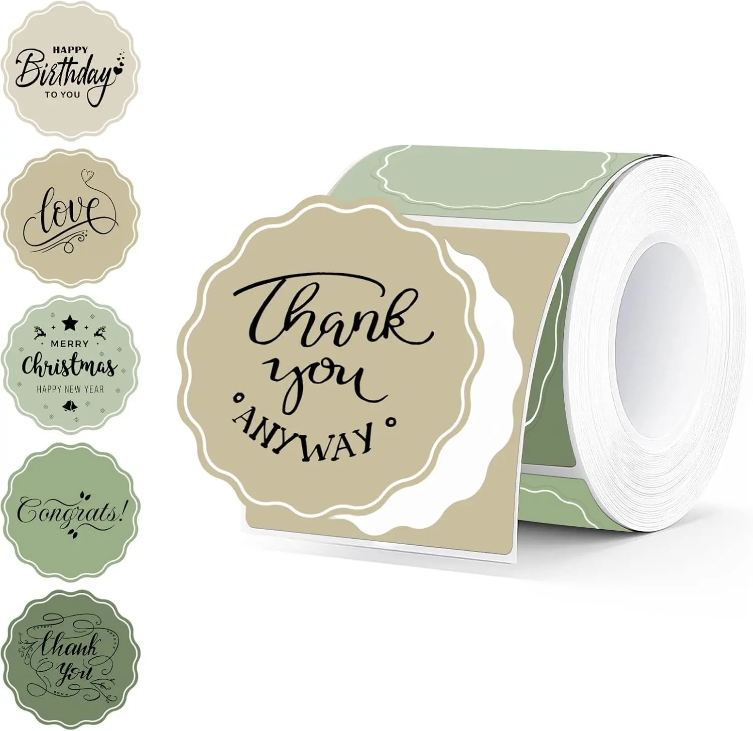 starboling 2-Inch Round Direct Thermal Printing Adhesive Stickers, Waterproof Morandi Green Flower Self Adhesive Labels for Small Businesses, 500 Sheets/Roll, Self Adhesive Label