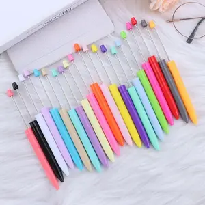 10pcs Long Beaded Pen DIY Cute Granule Pen Plastic Macaron Color Personalized Sticker Round Ballpoint Pens, Unique Design Writing Tools