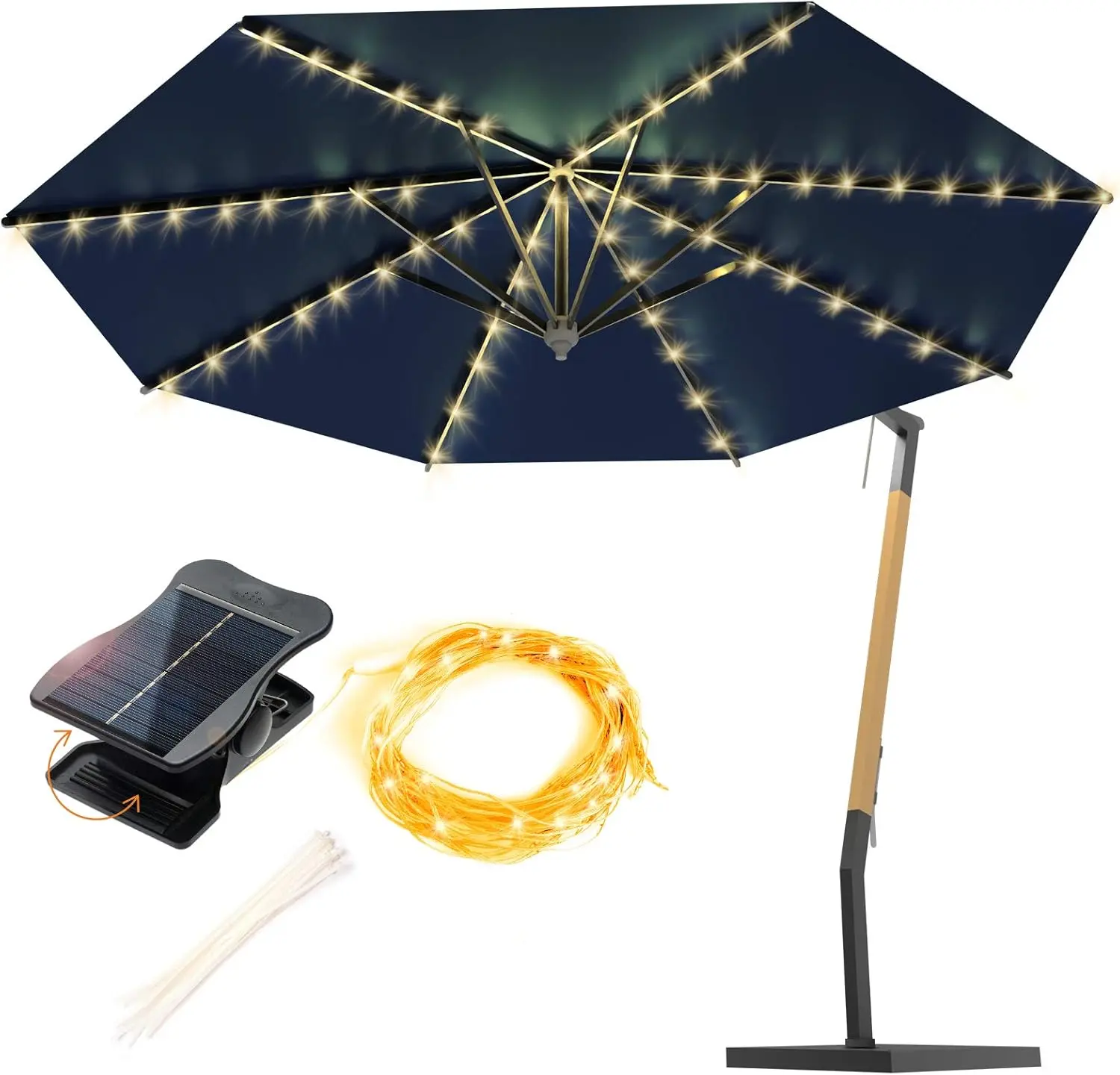 Solar Umbrella Lights Outdoor,  Solar  Patio Umbrella Lights Cordless 8 Modes LED Umbrella Patio Lights for Beach Tent Camping Garden Party Decoration(Warm White)