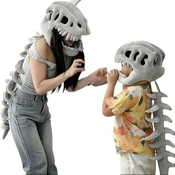 Dinosaur Skeleton Costume, 3D Plush Spinosaurus Skull Head‑Cover with Soft Spine Tail, Realistic Halloween Cosplay Dress‑Up Outfit for Kids, Ideal Holiday Gift for Themed Party Trick‑or‑Treat Activities