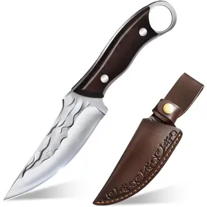 Chef Knife - 8.5 inch Hand Forged Boning Knife with Sheath, High Carbon Steel Hunting Knives, Meat Cutting Knife for Kitchen, Japanese Butcher Knives for Camping, Outdoor BBQ, Gifts for Men