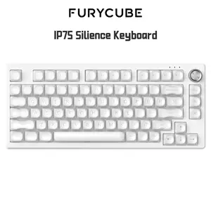 FURYCUBE IP75 75% Gaming Keyboard with Media Knob - RGB Backlit, 80 Keys PBT Gradient Side-Printed, Silent Mechanical Feel, Tri-Mode for PC/Mac/Console, Office Use