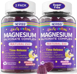 Magnesium Glycinate Gummies for Adults & Kids 4+, Sugar Free Magnesium Bisglycinate Supplement 400/200mg with B6D3, 5HTP, L-Theanine for Sleep & Relaxation, Brain, Muscle, Melatonin Free Gummies,2Pack