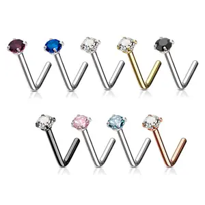 18G/20G 2mm/3mm Nose Stud Nose Ring L Bend Prong Set CZ 316L Surgical Steel Nose Stud Rings Nose Piercing Silver Gold Rose Gold Black