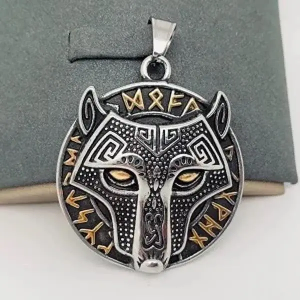 Viking Wolf Head Odin Rune Stainless Steel Pendant
