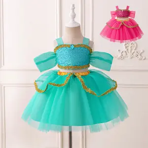 Blue Green 2pcs Top+Skirt Sequins Beading Cartoon Cosplay Costume Fancy Carnival Kids Clothes Performance Princess Theme Party Holiday Baby Girls Ball Gown Toddle Cocktail Dress 6M-3Y
