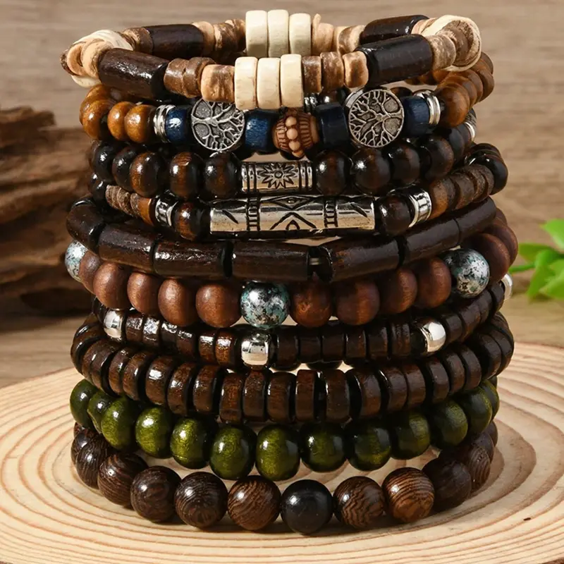10 pieces/set and 6-piece Bohemian style Unique wooden bead, turtle, coconut, turquoise bracelet sets for men and women