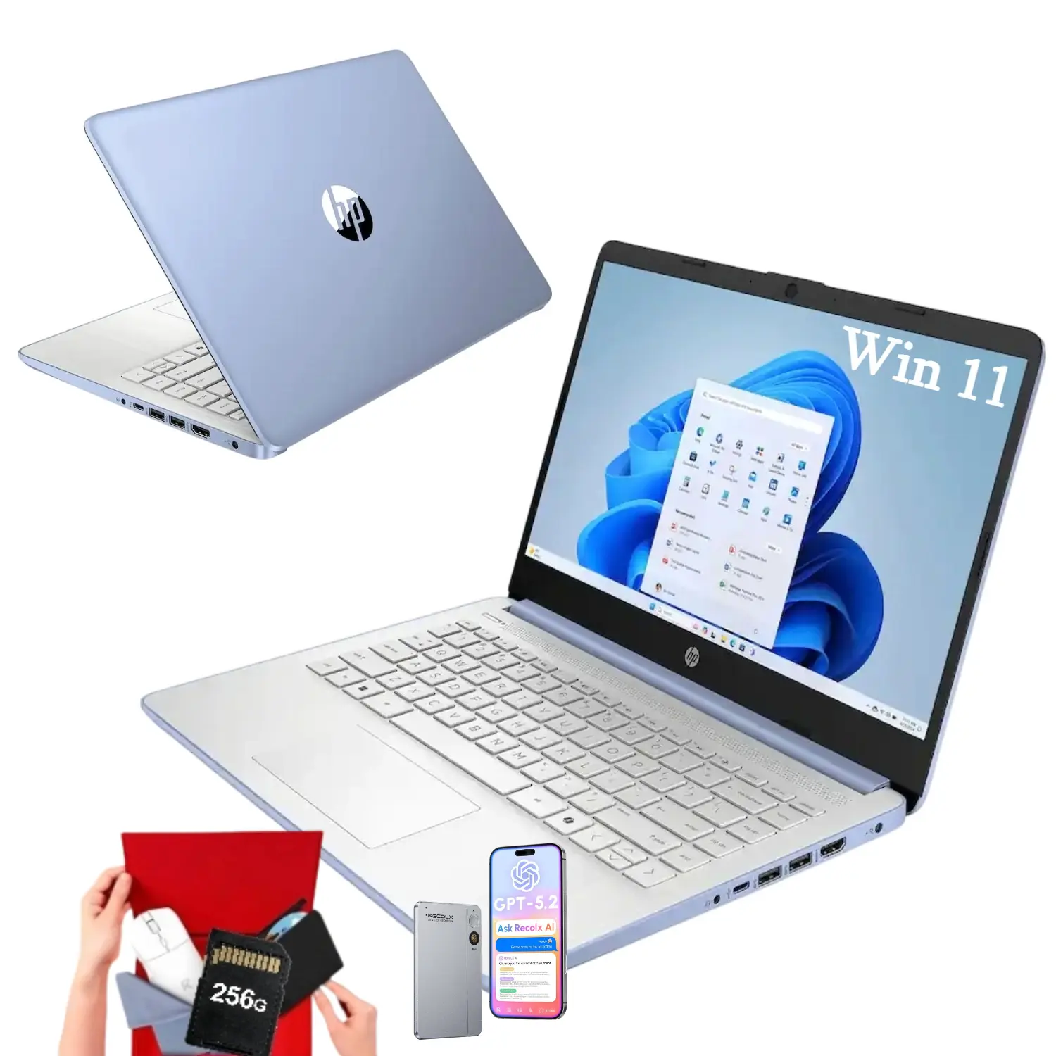HP 14 Inch Student Laptop, Intel Processor N150 Up to 3.6GHz, 4GB RAM 128GB Storage, 1 Year Office 365, Windows 11 Home Slim Notebook for School & Daily Work,Bundle Accessories
