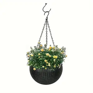 Hanging Plant Pot, 2 Counts/set Rattan Design Self-watering Hanging Planter, Easy Drain Plug for Efficient Watering, Ideal for Indoor & Outdoor, Hanging Plant Basket, Hanging Flower Pots