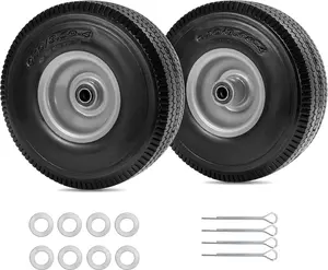 10 inch wheel 4.10/3.50-4" Flat Free Tire and Wheel 10" Solid Tire for Gorilla Cart Hand  Garden Wagon Trolley  tire replacement -5/8" Axle Bore Hole, 2 1/4"Offset Hub (2 Pack)