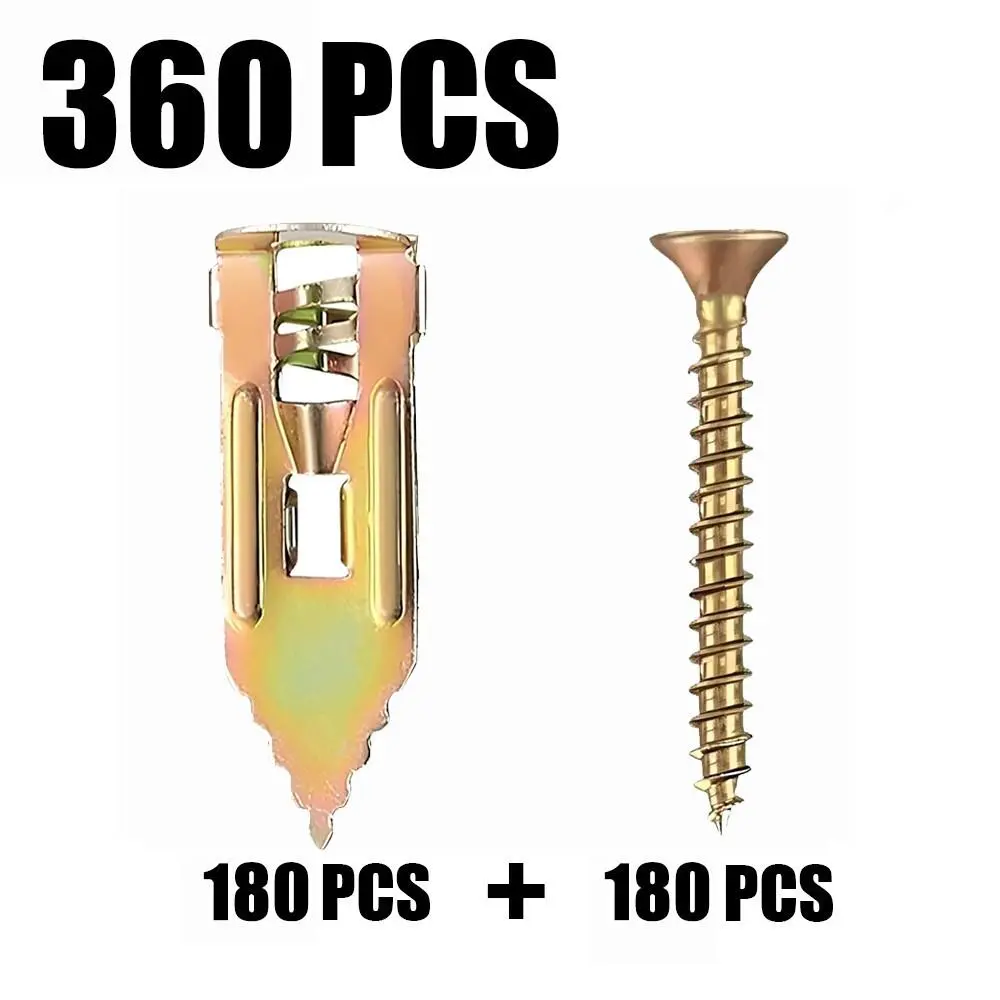 Wearproof Zinc Plating Heavy-Duty Hollow Wall Self-Drilling Screws Anchors, No Drilling Needed Rental Hardware, Easy Fasteners for Rental TV Mount, Shelves & Cabinet Fixing Works 360 Pcs