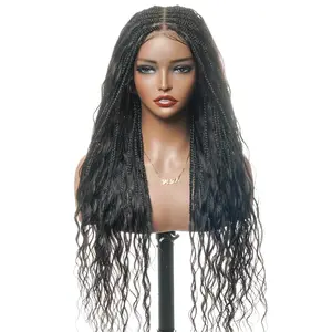 【Clearance】JALIZA 30" Human Hair Lace Wig | Pre-Bleached Knots HD Full Lace | 121 Strands High Density Boho Box Braids | Synthetic braids with Tangle-Free Human Hair Curls | Natural Scalp & Hairline braid wig