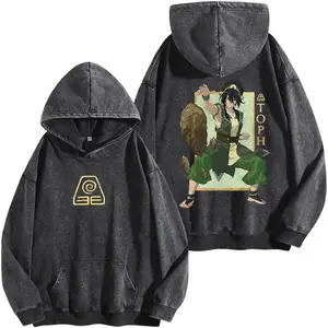 Avatar Team 3 Washed Hoodie, Aang Zuko Katara Toph Graphic Tee, Last Airbender Streetwear Shirt, Oversized Anime Fan Apparel