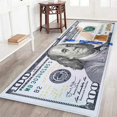 AISOON Cotton Flat Weave Home Decorative Rug - $100 Bill Print, 0.2 in. Thickness, Anti-Shrink, Washable, Non-Slip Rubberback Floor Runner, Modern Multicolor, Unique Decor, Aesthetic Cool Room Decor, Rugs for Bedroom