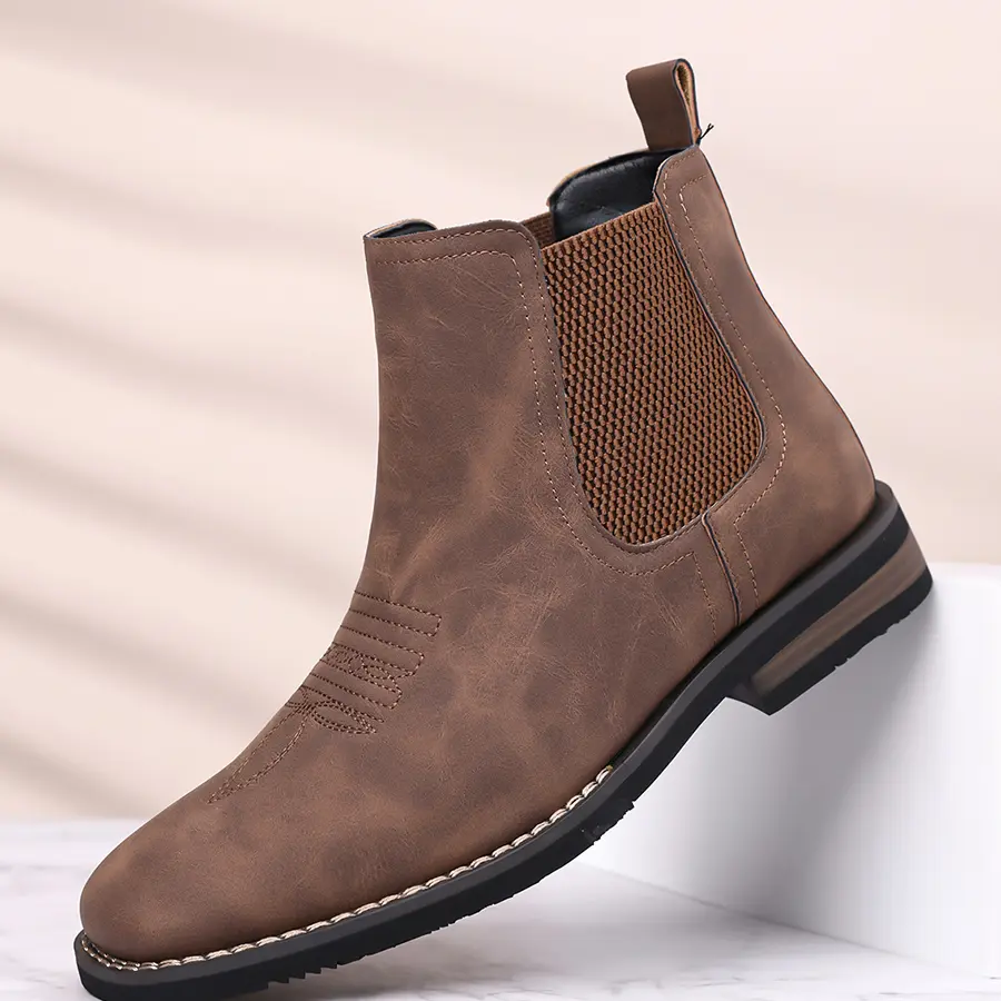 Men's Casual Retro Chelsea Ankle Boots - Slip-On Entry Shoe with Side Elastic, Quick Wear, Cushioned Step, Lightweight Footwear for Everyday Use