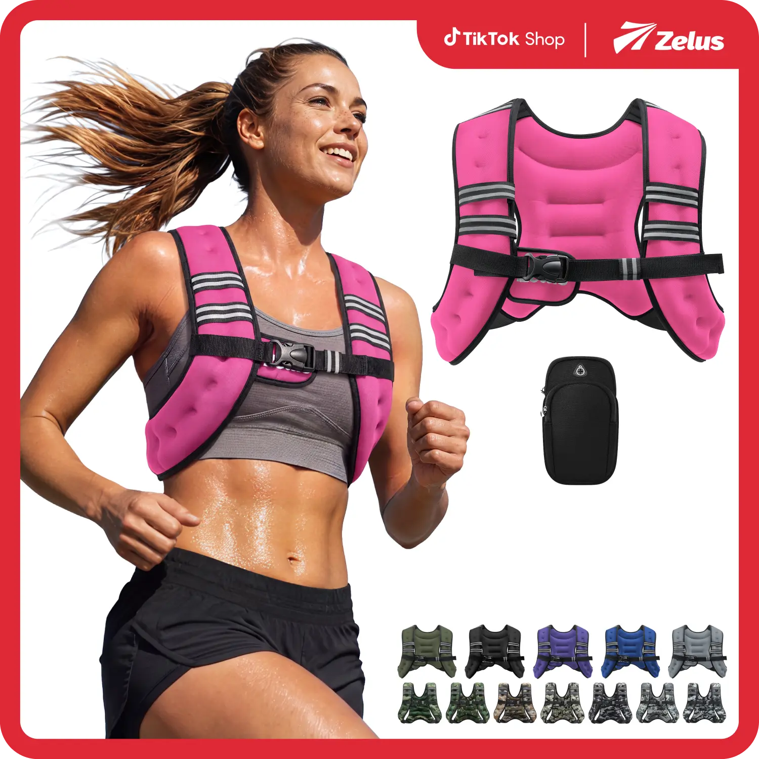 【SummerSale】ZELUS Weighted Vests,6/8/12/16/20/25/30lb Rucking vest with Detachable Phone Pouch&Reflective Stripes&Adjustable Straps|Exercise Equipment & Workout Enhancer for Motivational Walking,Strength Training,Running #TikTokShopDealsforYouDays