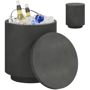 Aobtkel®HOMCOM 2.6 Gal Outdoor Cooler Side Table, 3-In-1 Cool Bar Table with Storage, Removable Ice Bucket and Lid, Concrete Patio Table, Charcoal Gray,#Summervibes