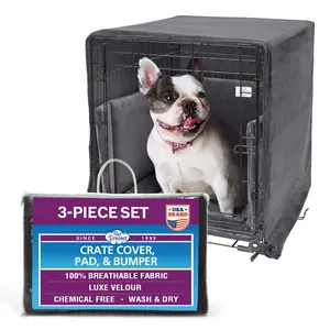Pet Dreams 3-Piece Set includes Dog Crate Cover, Dog Mat & Bumper Pad- Washable Kennel Bedding fits iCrate Cages 24, 30, 36, 42 Inch