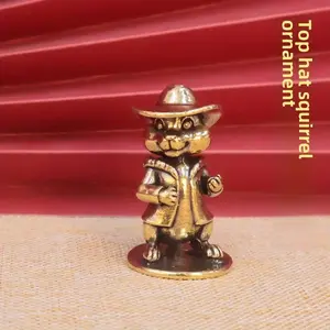 New Vintage Squirrel High Hat Model Statue, Creative Metal Craft Desk Decor, Indoor Outdoor Decoration, Office Table Ornament