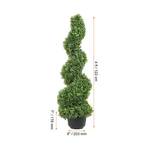 VEVOR 2 pcs. Artificial Boxwood Tower Topiary Spiral Artificial Plant 122cm high Decorative Plant Green Plastic PE Iron Topiary Plants incl. 10 pcs. Replacement Leaves Fruit Pot