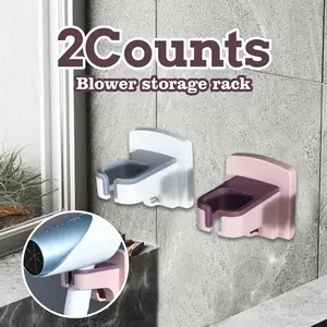 2 Counts Hair Dryer Holder, Hands Free Wall Mounted Self Adhesive with Cord Organizer,No-Drill Hair Dryer Storage Stand for Bathroom Countertop (Random Color)