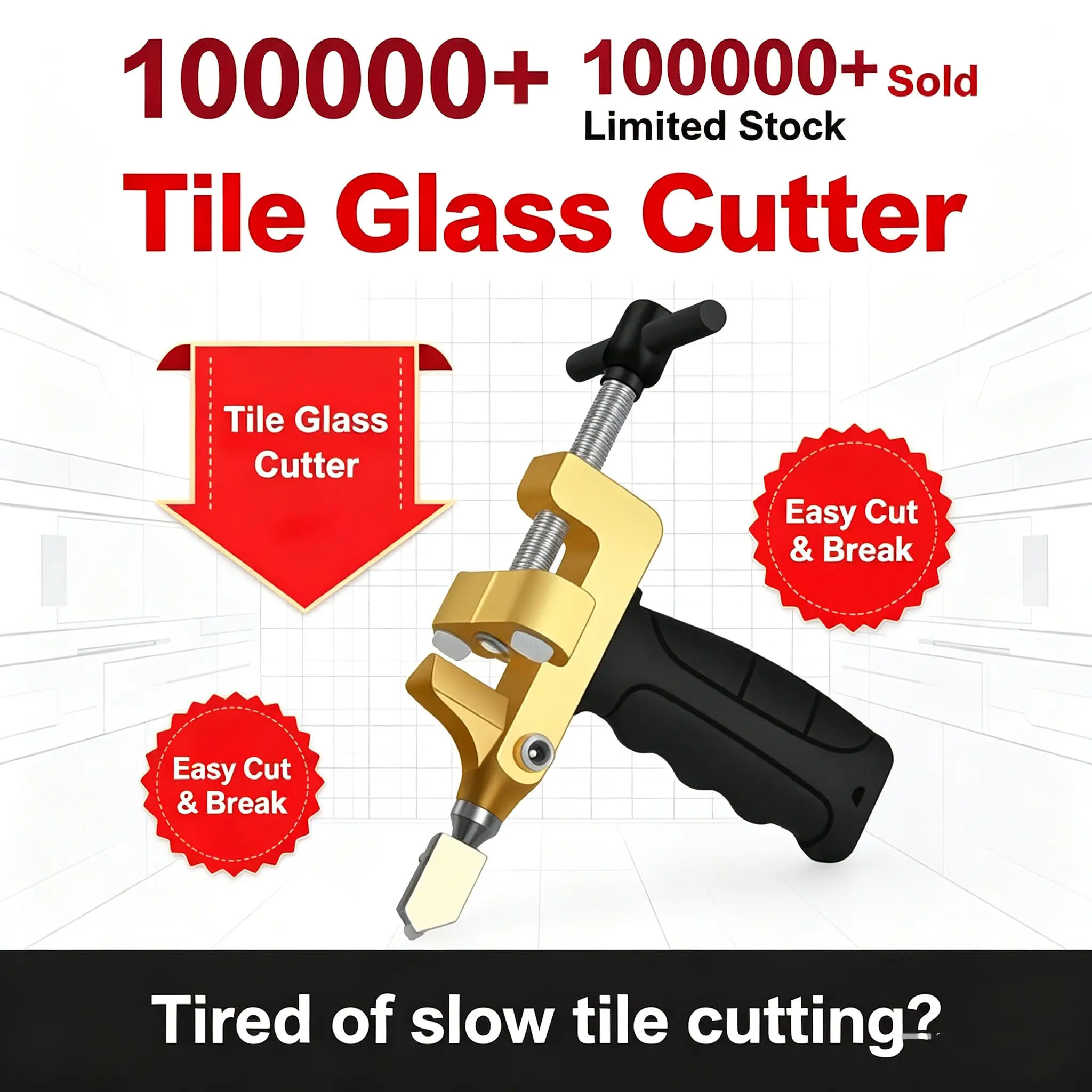 Multifunctional Tile & Glass Cutter Tool – Diamond-Tipped Manual Scoring Cutter for Ceramic Tiles, Glass, Mirror & DIY Projects, Precision Cutting Tool with Durable Handle for Home Renovation, Crafting, Repair & Professional Use