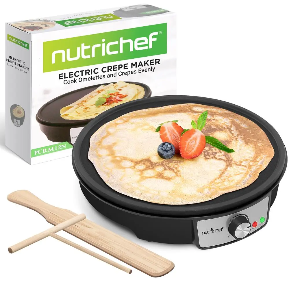12" Electric Crepe Maker with Nonstick Aluminum Griddle | Adjustable Temperature Control & 1000W High-Powered Heating - Countertop Kitchen Appliance for Quick Cooking