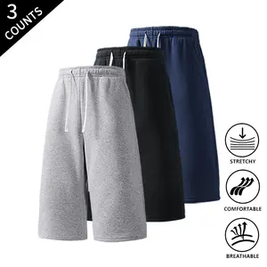 3-Pack Summer Vibes Men's Elastic Waist Capri Pants Solid Casual Lightweight Daily Cropped Pants