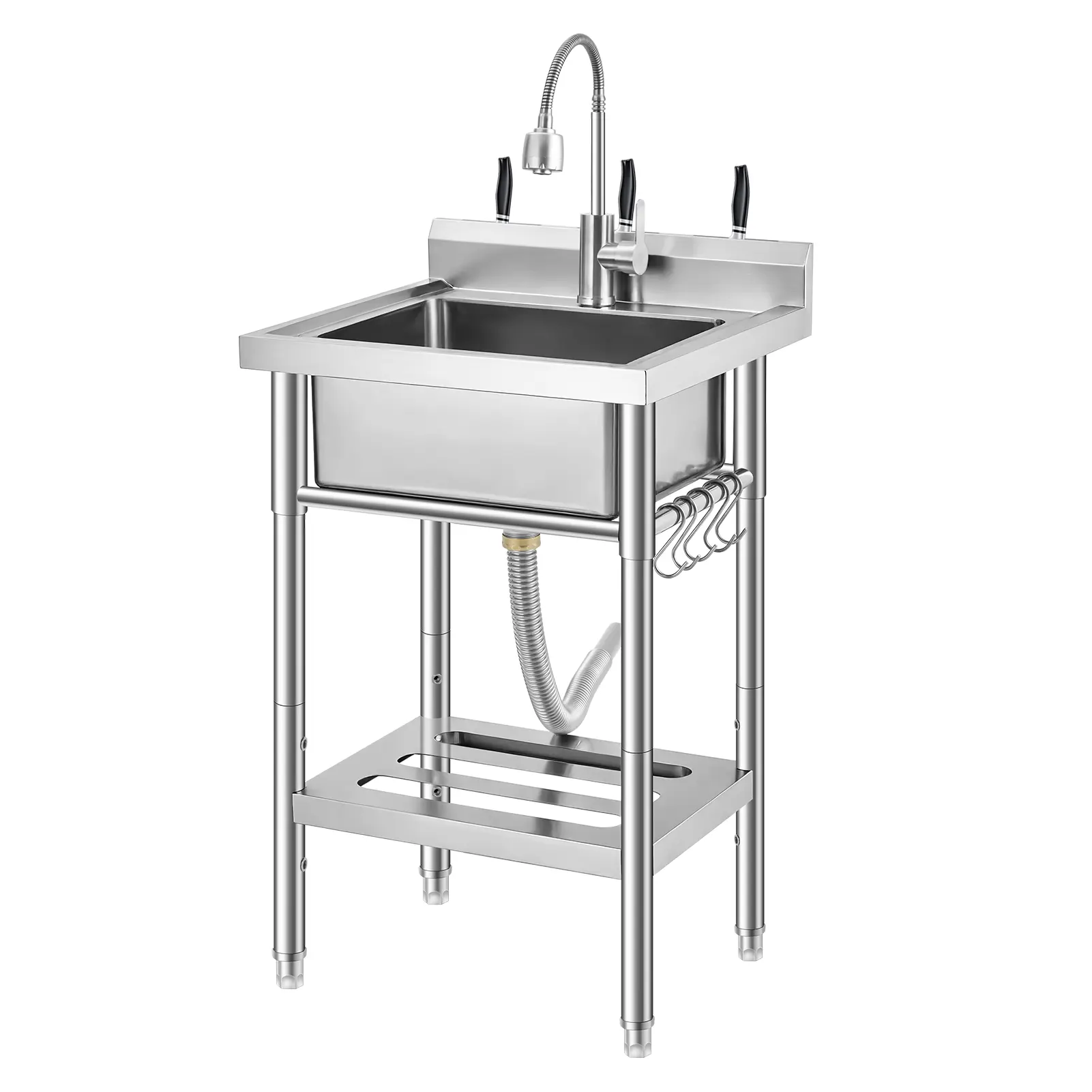 Sturdy & Versatile Stainless Steel Laundry Sink with Rotating Pull-Out Faucet, Freestanding Design with Storage & Adjustable Feet, Rust-Proof for Kitchen, Garage & Outdoor Use, 0.8Mm