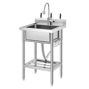 Sturdy & Versatile Stainless Steel Laundry Sink with Rotating Pull-Out Faucet, Freestanding Design with Storage & Adjustable Feet, Rust-Proof for Kitchen, Garage & Outdoor Use, 0.8Mm