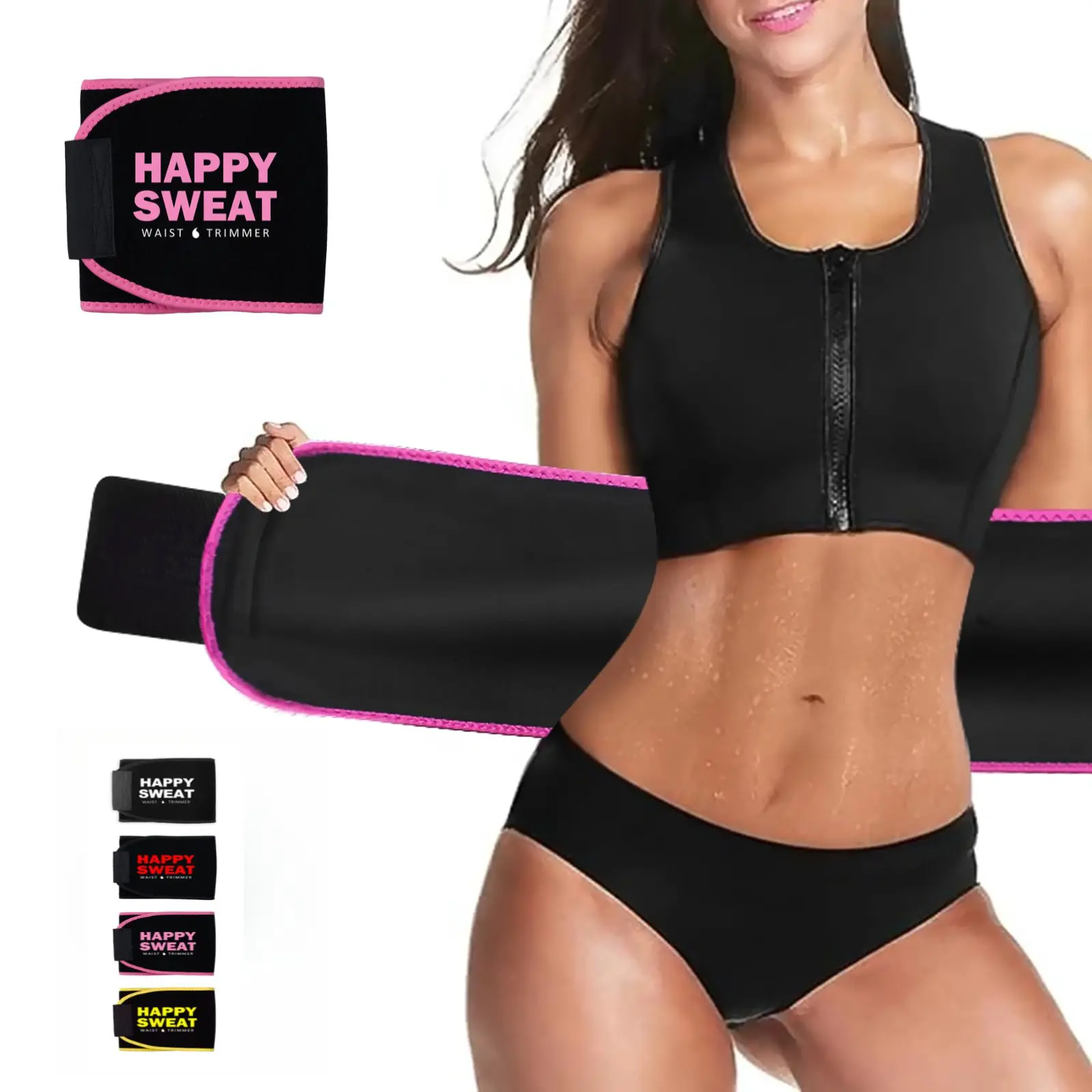 Fitness Waist Trainer Belt for Women - 5 Adjustable Sizes Sweat Wrap Waist Trimmer Cincher, HIIT Sweat Control Body Shaping Back Brace for Gym Workouts, Black/Pink, Ab Toning Belt, Workout Sweat Wrap
