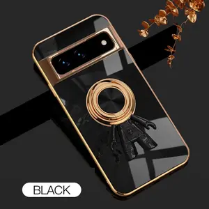 For Google Pixel 7 Pro 6D Astronaut Electroplated Ring Stand Phone Case HNTKR-0094