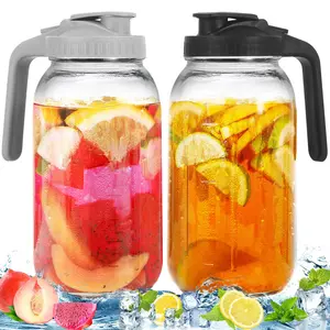 2 Pack Glass Pitchers with Lid, 64 oz Sun Tea Pitcher, Half Gallon Mason Jar Pitcher with Wide Mouth Airtight Lid for Ice Tea, Cold Brew Coffee, Fridge Water, Milk, Juices, Leak Proof Water JugVelvet Bloom15