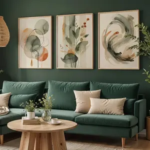3 Pieces Beige Sage Green Abstract Watercolor Botanical Art, Soft Nature Wall Mural, Serene Home Art, Contemporary Gallery Decor, Soft Tone Painting, Minimalist Prints, Wall Decor for Living Room, Bedroom, Framed or Unframed Options Available