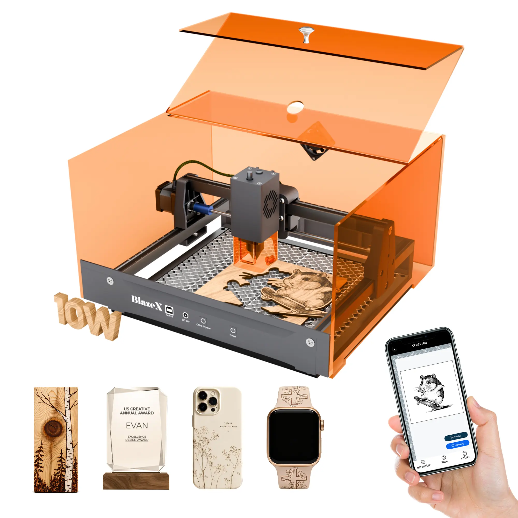 BlazeX M3 10W Laser Engraver & Cutter for Wood, Metal, Acrylic, Leather | 200×150mm Large Area Desktop Laser Machine | WiFi & USB Connection | Smart Safety Enclosure | High Precision DIY Gift Maker for Small Business Power Tool Industrial