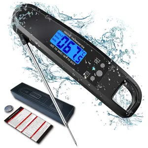 Probe Food Thermometer, Outdoor BBQ Meat Temperature Gauge, Kitchen LCD Display with Backlight, Fast 3-Second Reading, Magnetic Hook