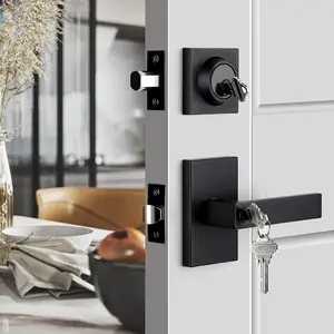 Black Exterior Door Lock Set With Deadbolt, Matte Black Front Door Handle, Keyed Alike Entry Locksets, Heavy Duty Zinc-alloyed Front Door Lock