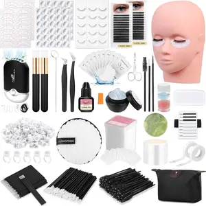 Lashes Kit for Eyelash Extension Beginner Lash Tech Starter Kit with Eye Lash Mannequin , Professional Eyelash Extension Kit with Lash Fan, Extension Glue and Eyelash Remover for Practice