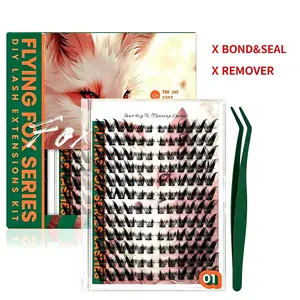Flying Fox Lash Clusters Kit Volume DIY Lash Extension Kit Cat Eye Lash Extension Kit Waterproof Long- Lasting Cluster Lashes