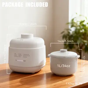 200W 1L Ceramic Soup Pot Stew Pot Cooker with Timer Lid for Home Cheese Fondue Chocolate Fondue Halloween Energy Efficient Slow Cooking Mini Electric Soup Pot