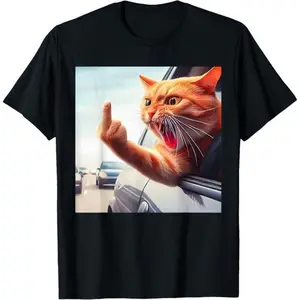 100% Cotton Funny Cat  Hilarious Cat In The Car Cat Lover T-Shirt