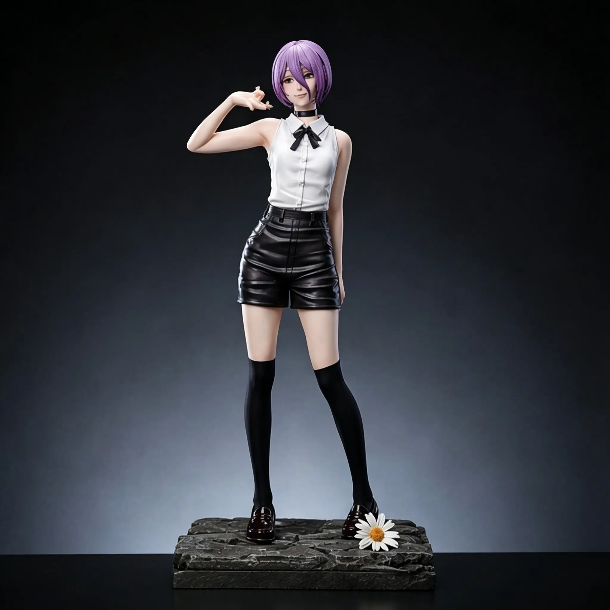 Electric Sawman Rize Figure, Collectible Figurine, Classic Bomb Devil Design, Short Hair, Sleeveless Shirt, Leather Skirt, High Detail PVC Statue